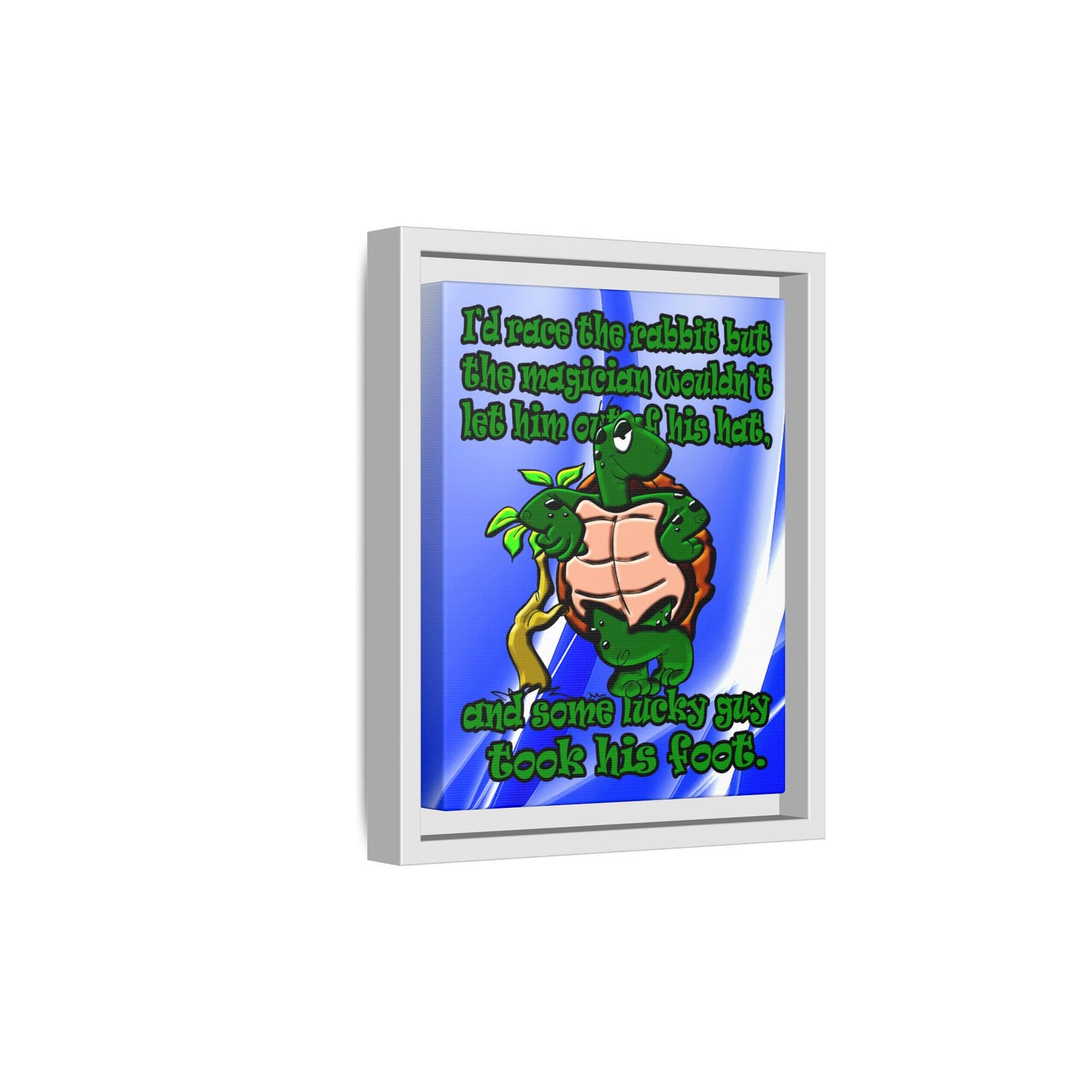 turtle race - framed canvas art (blue-white wave)