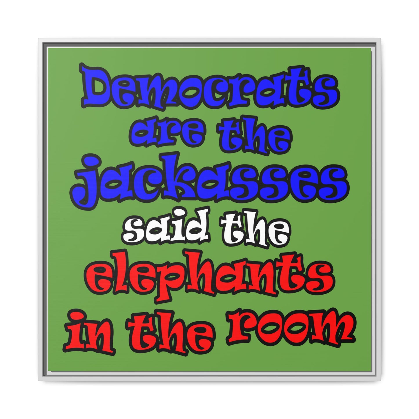 donkeys and elephants - framed canvas art (green)