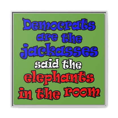 donkeys and elephants - framed canvas art (green)