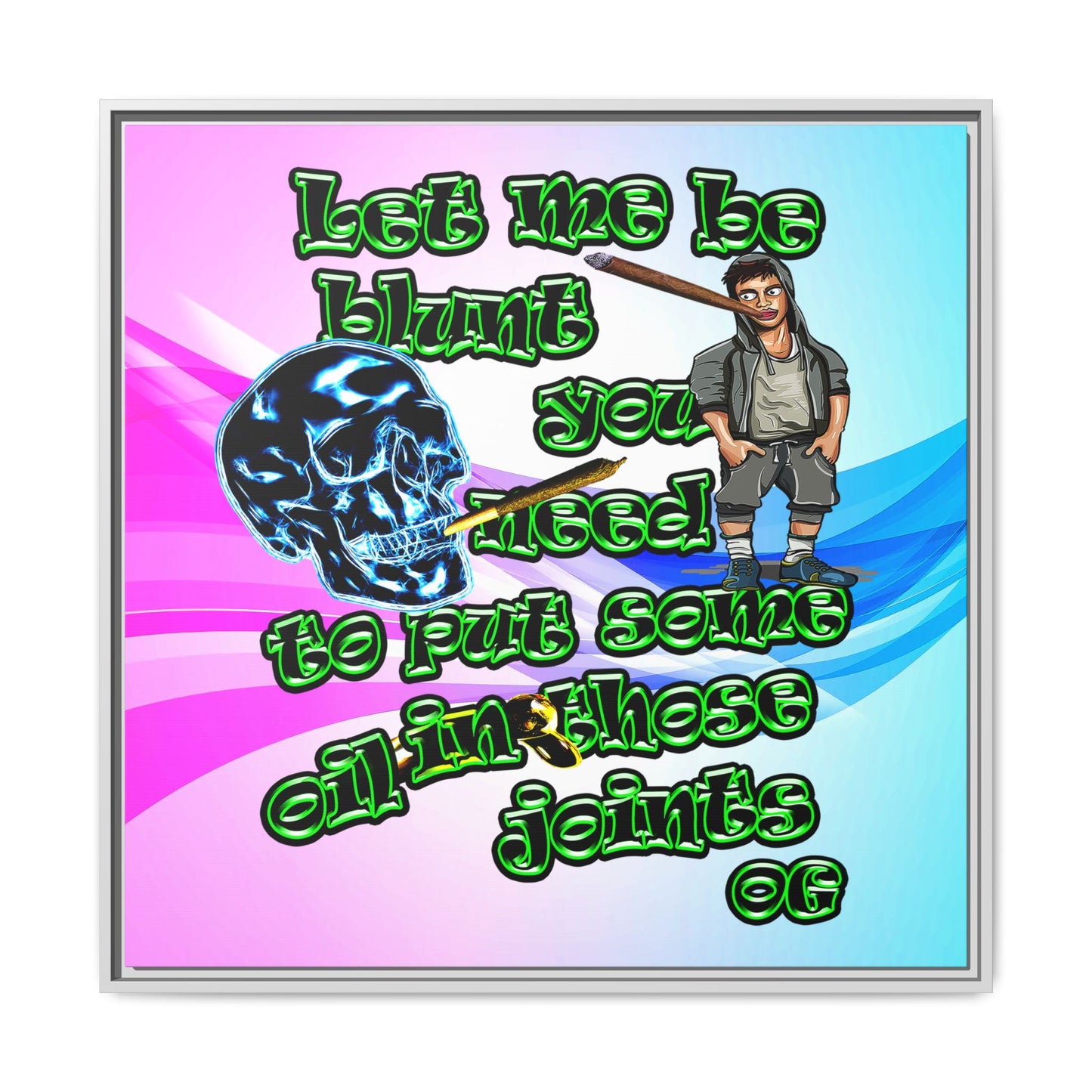 og - framed canvas art (light blue-pink wave)