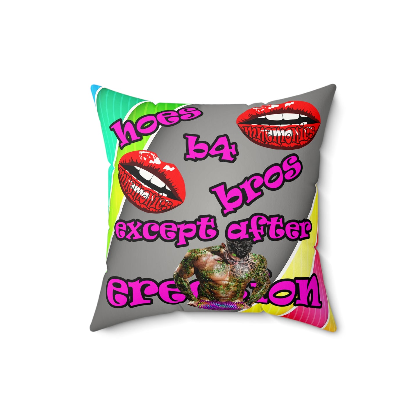 hoes b4 bros - Faux Suede Square Pillow - (rainbow split)