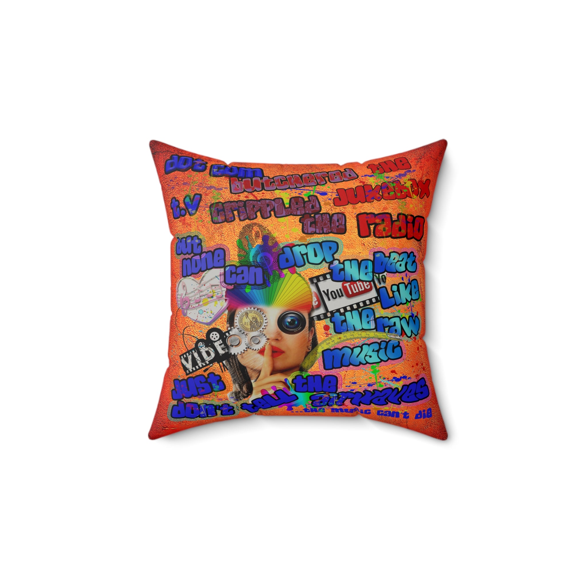 drop the beat - Faux Suede Square Pillow - (burnt orange)