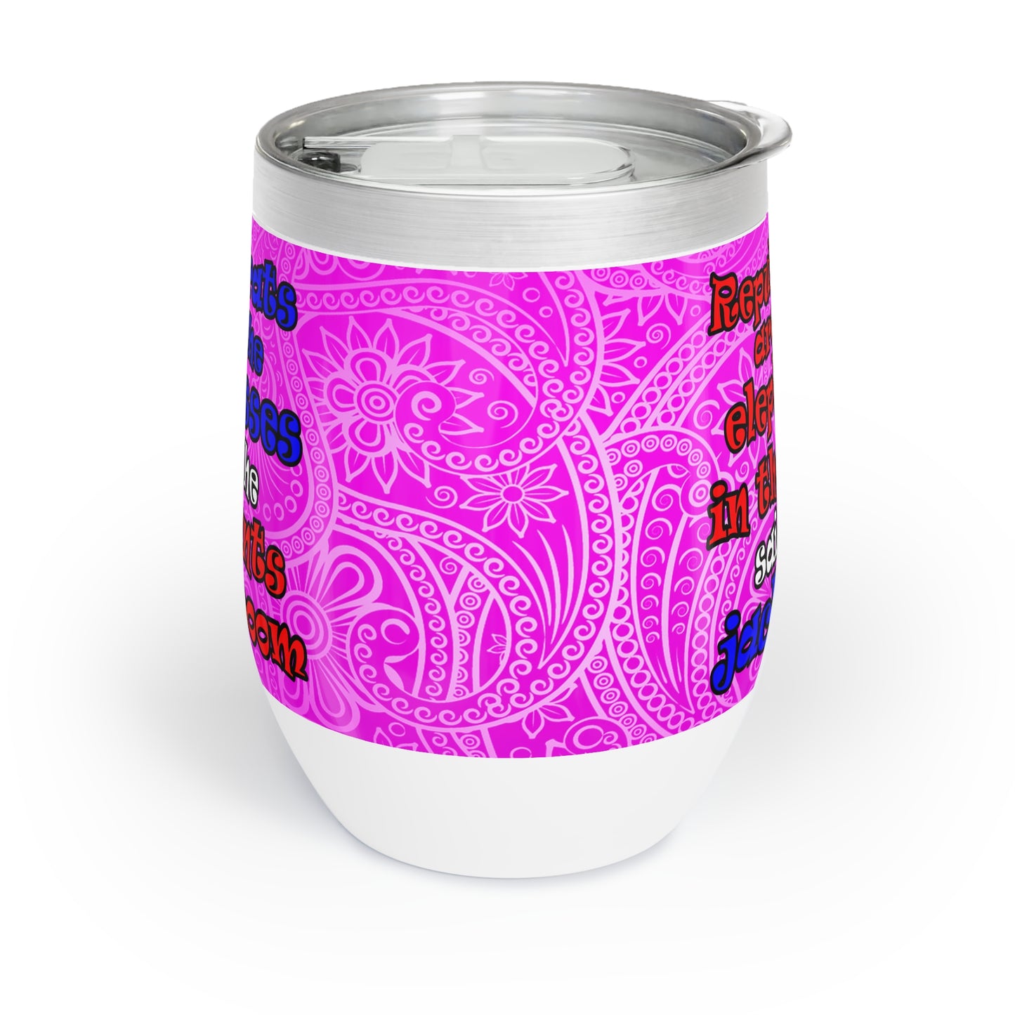 donkeys and elephants - Chill Wine Tumbler (pink swirl)