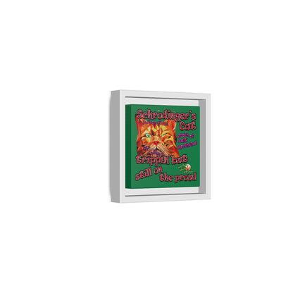 schrodinger's cat - framed canvas art (dark green)