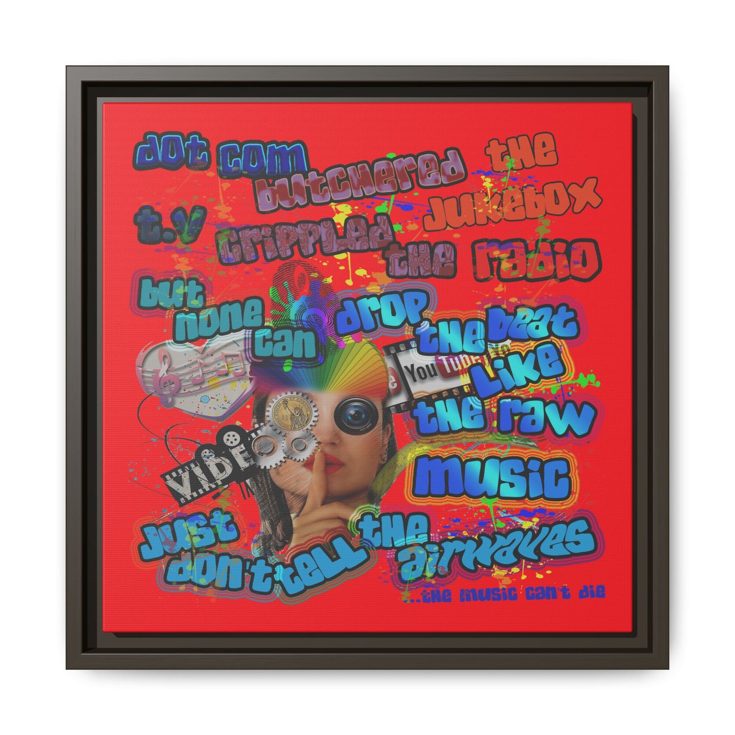 drop the beat - framed canvas art (red)