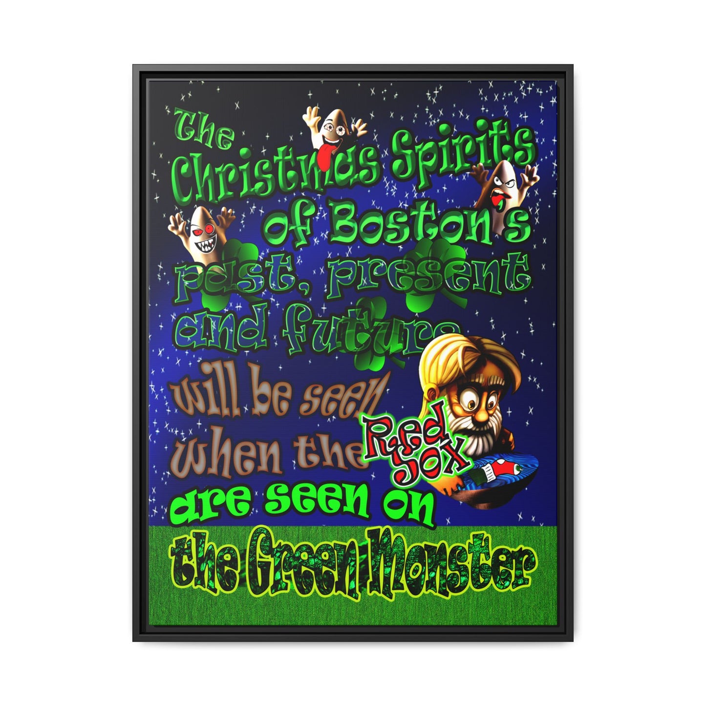 christmas spirits of boston - framed canvas art ('snoops' background)