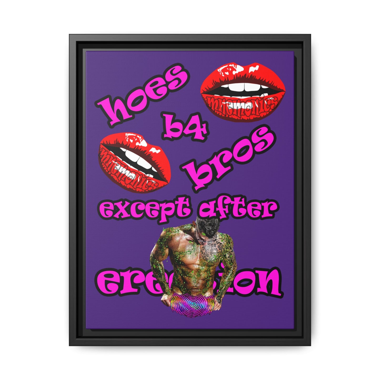 hoes b4 bros - framed canvas art (purple)