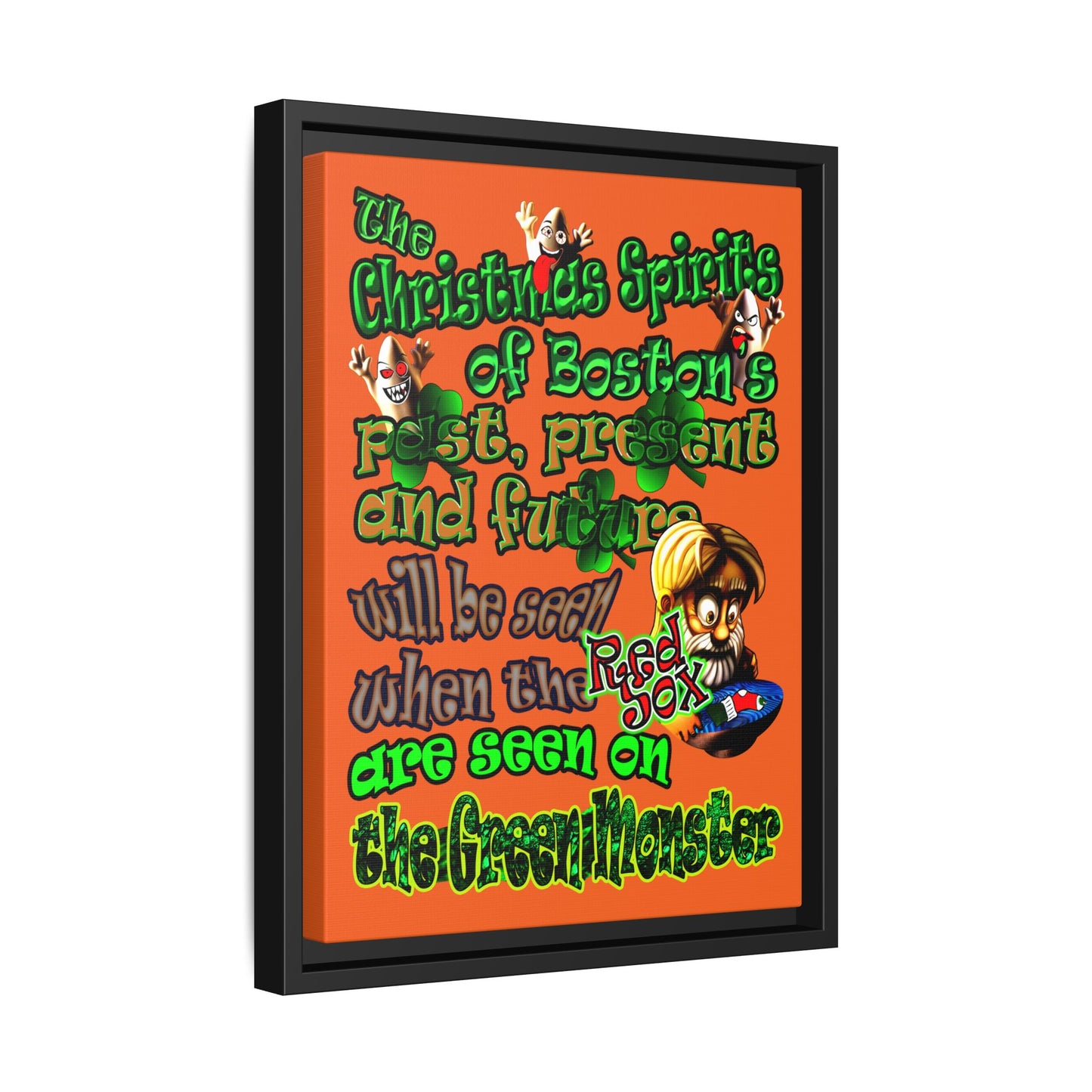 christmas spirits of boston - framed canvas art (orange)