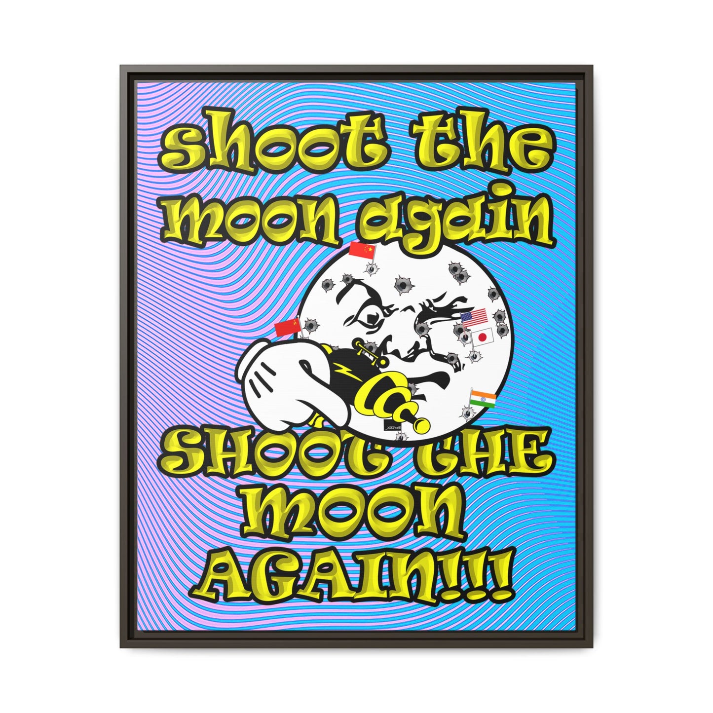 shoot the moon again - framed canvas art (light blue-purple wave)