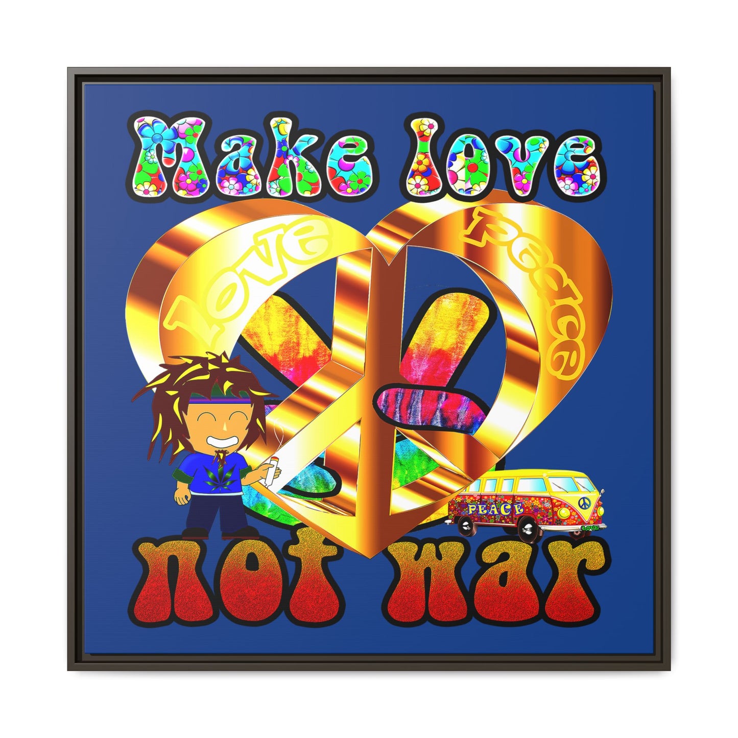 love peace - framed canvas art (dark blue)