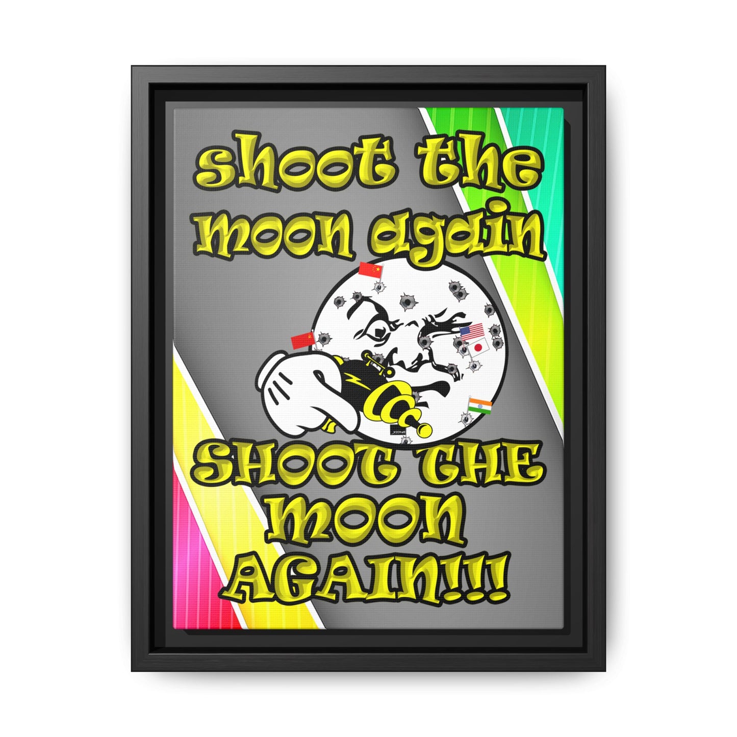 shoot the moon again - framed canvas art (rainbow split)