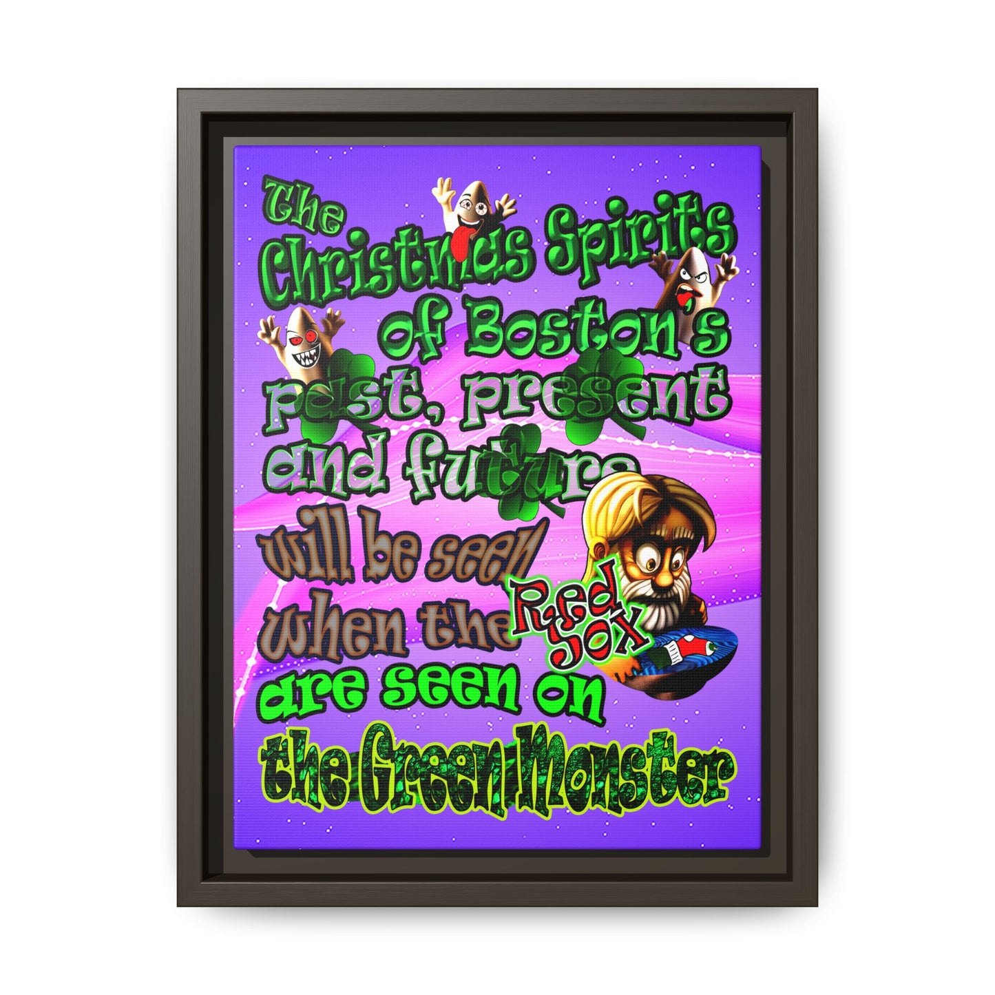 christmas spirits of boston - framed canvas art (purple-pink wave)