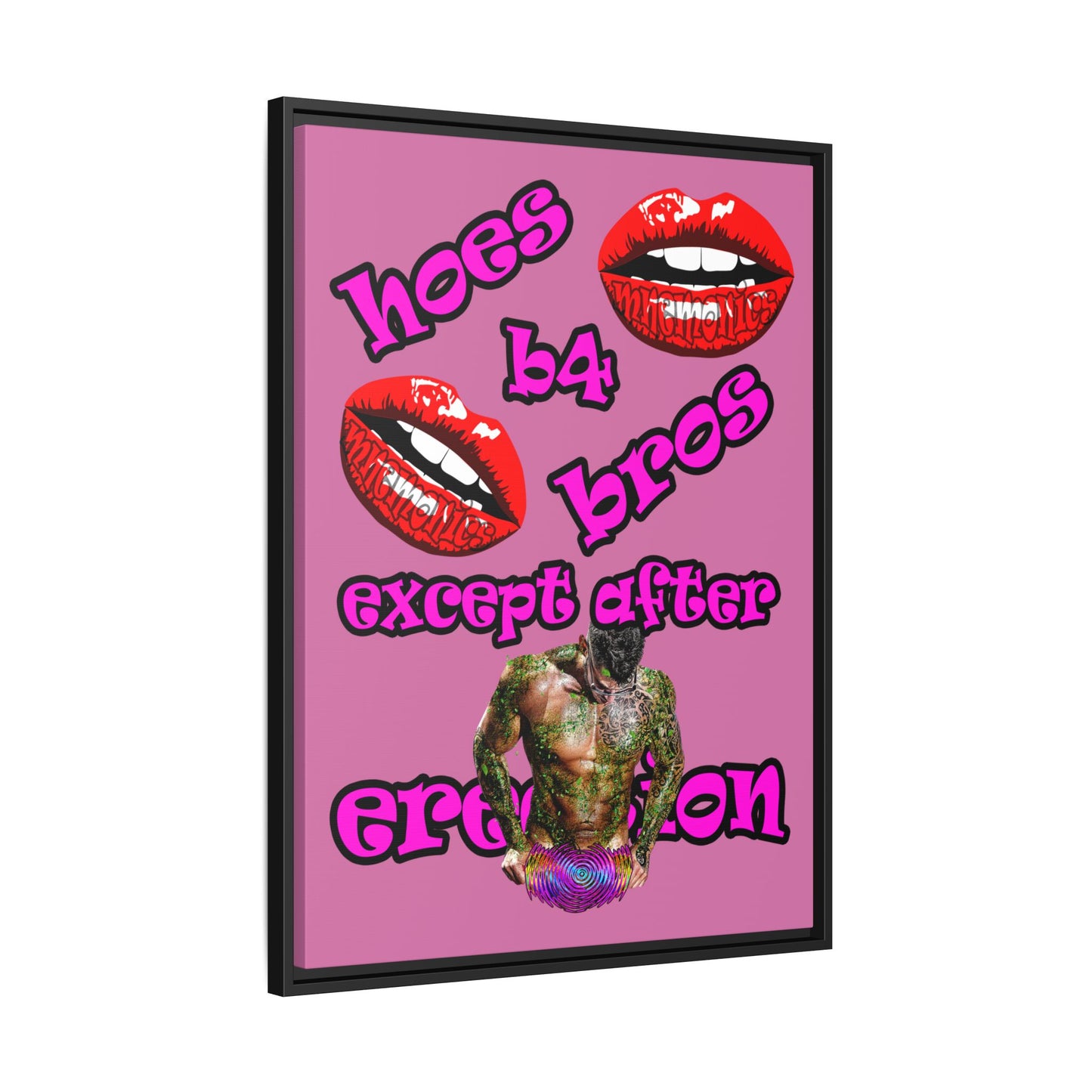 hoes b4 bros - framed canvas art (light pink)
