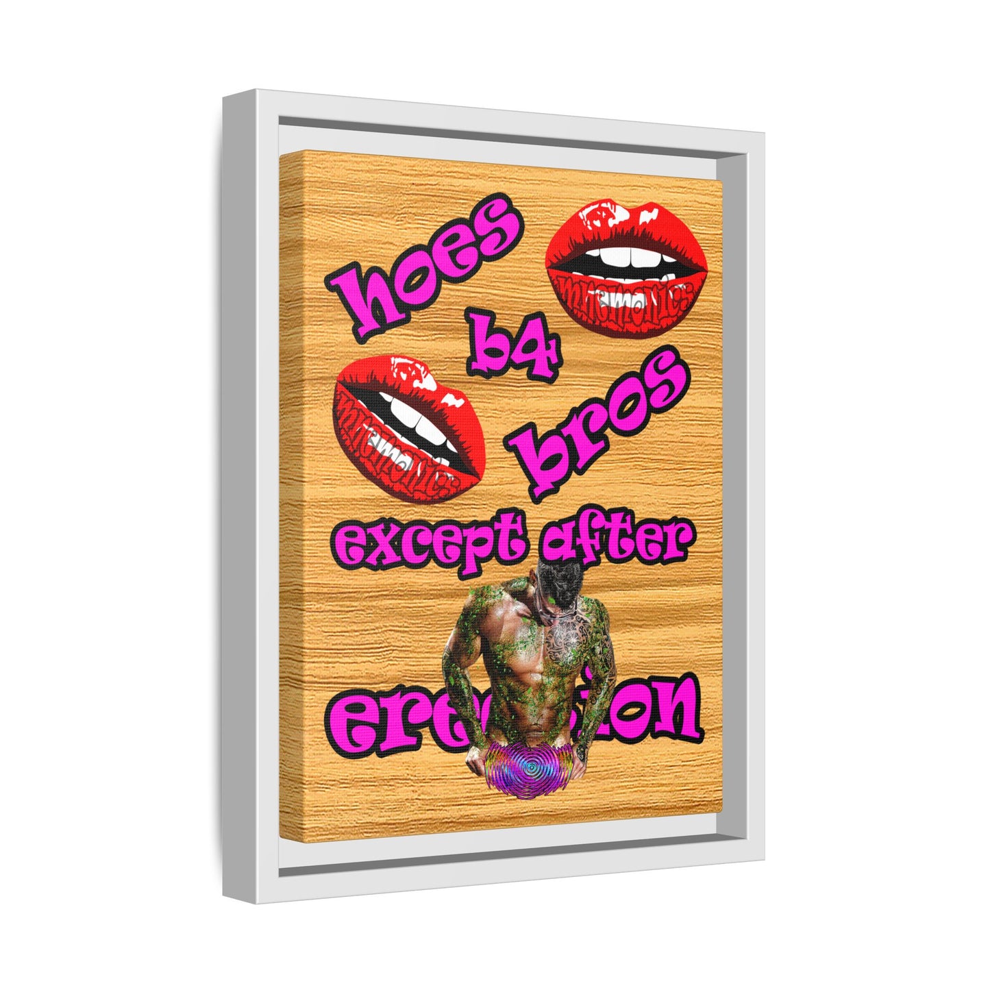 hoes b4 bros - framed canvas art (butterscotch wood finish)