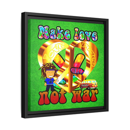 love peace - framed canvas art (green turf)