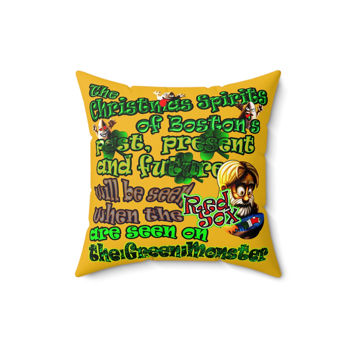 christmas spirits of boston - Faux Suede Square Pillow - (yellow)