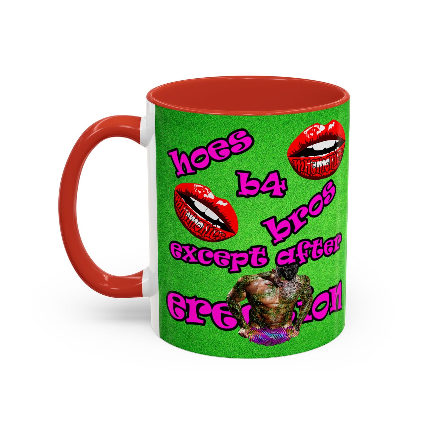hoes b4 bros - Accent Mug (green turf)