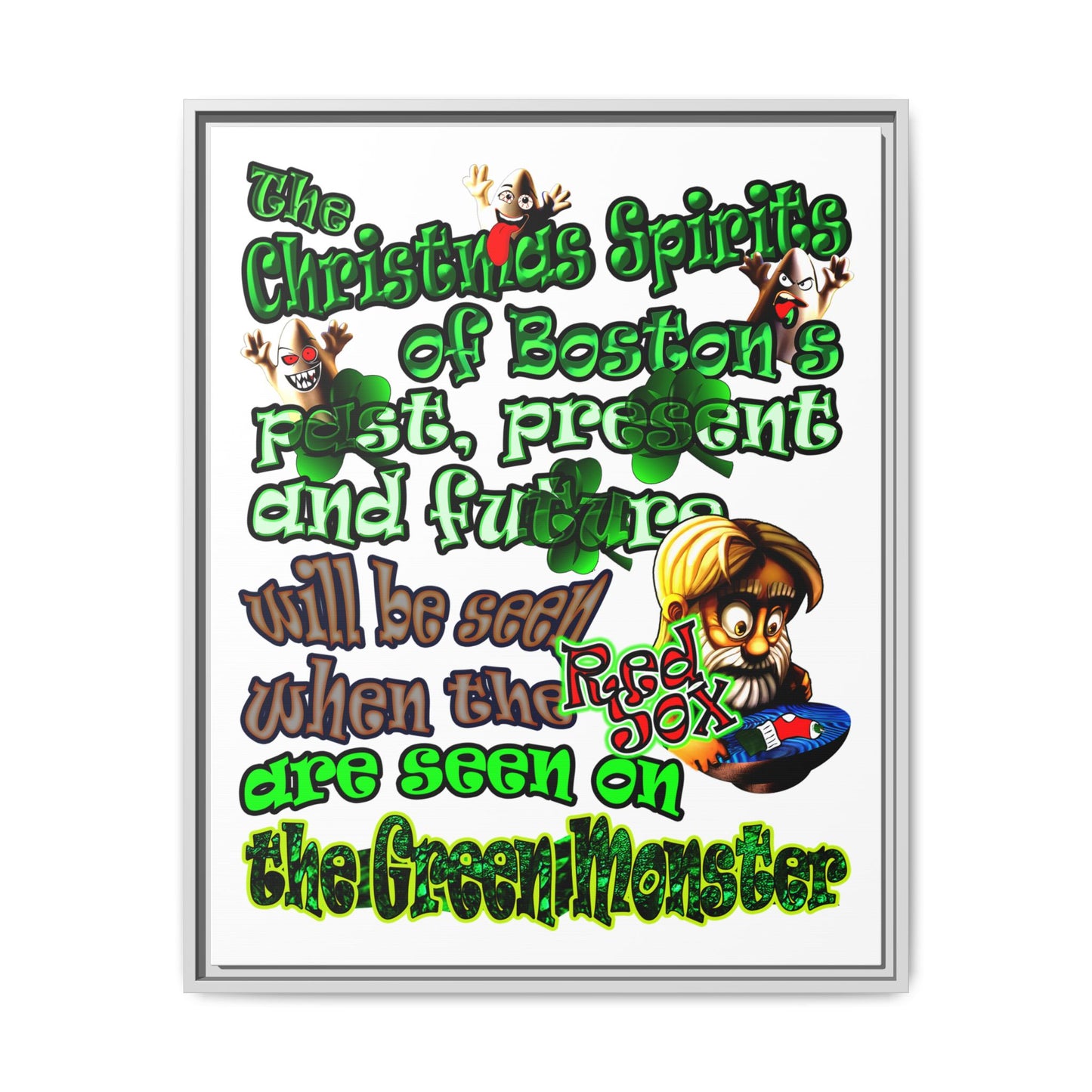 christmas spirits of boston - framed canvas art (white)
