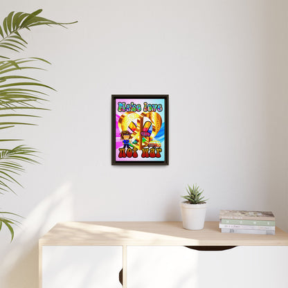 love peace - framed canvas art (light blue-pink wave)