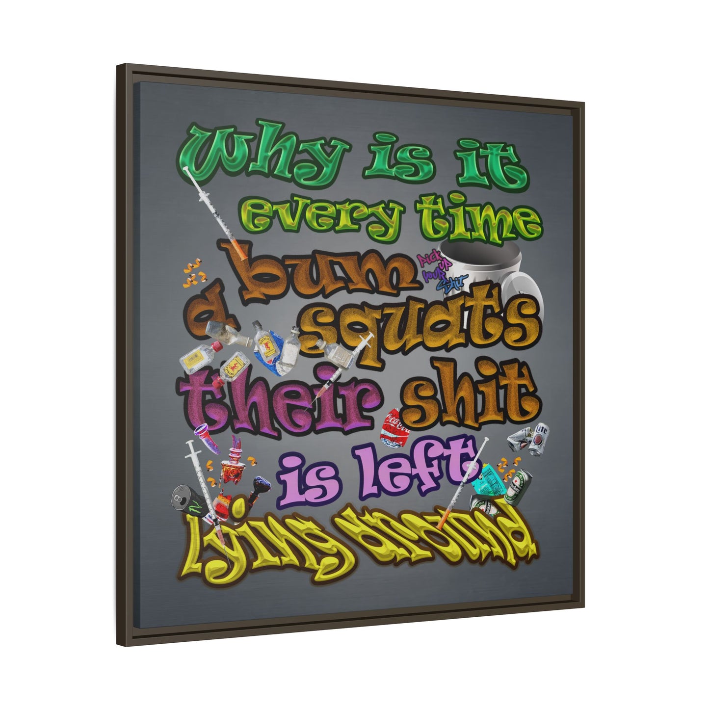 the bum's shit - framed canvas art (grey-light grey)