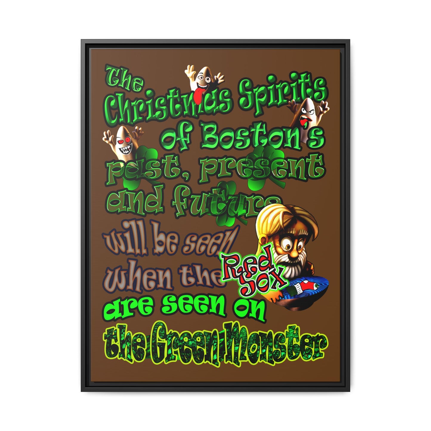 christmas spirits of boston - framed canvas art (brown)