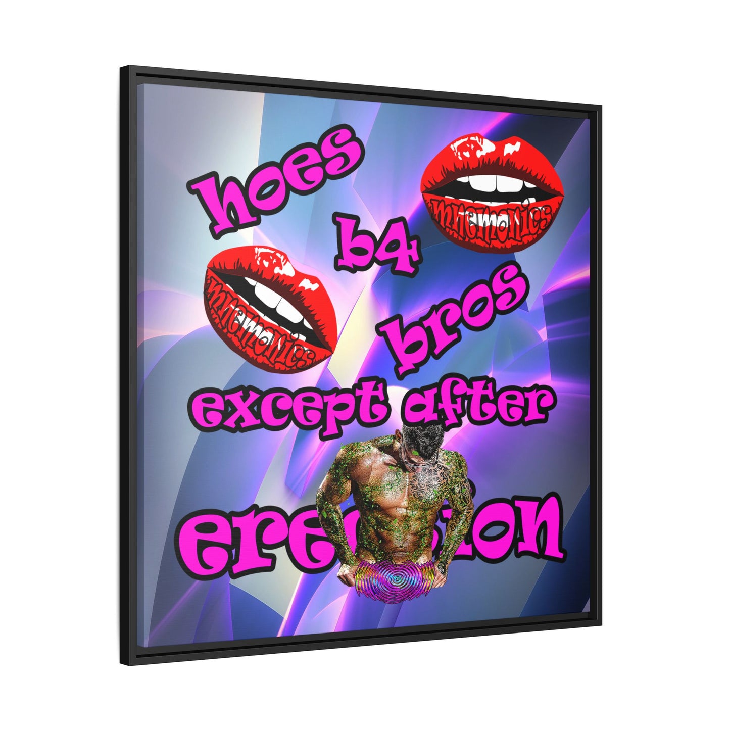 hoes b4 bros - framed canvas art (grey-pink wave)