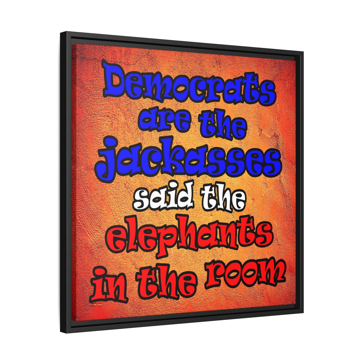 donkeys and elephants - framed canvas art (burnt orange)