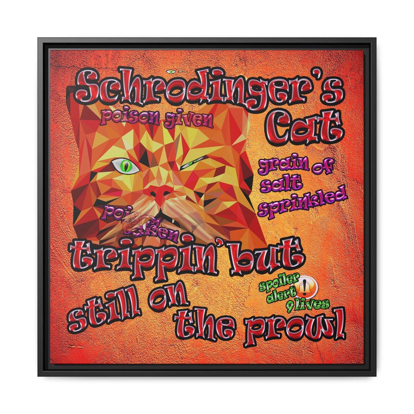 schrodinger's cat - framed canvas art (burnt orange)