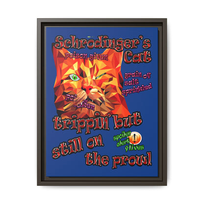 schrodinger's cat - framed canvas art (dark blue)