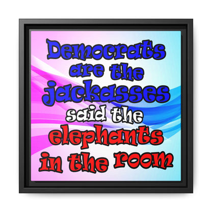 donkeys and elephants - framed canvas art (light blue-pink wave)