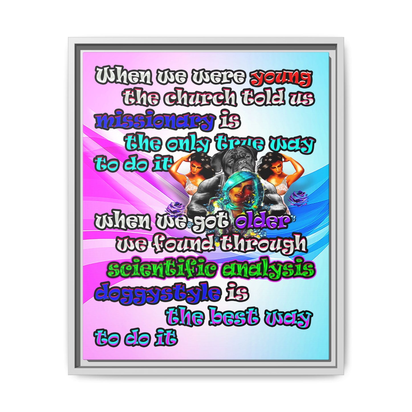 doggystyle - framed canvas art (light blue-pink wave)