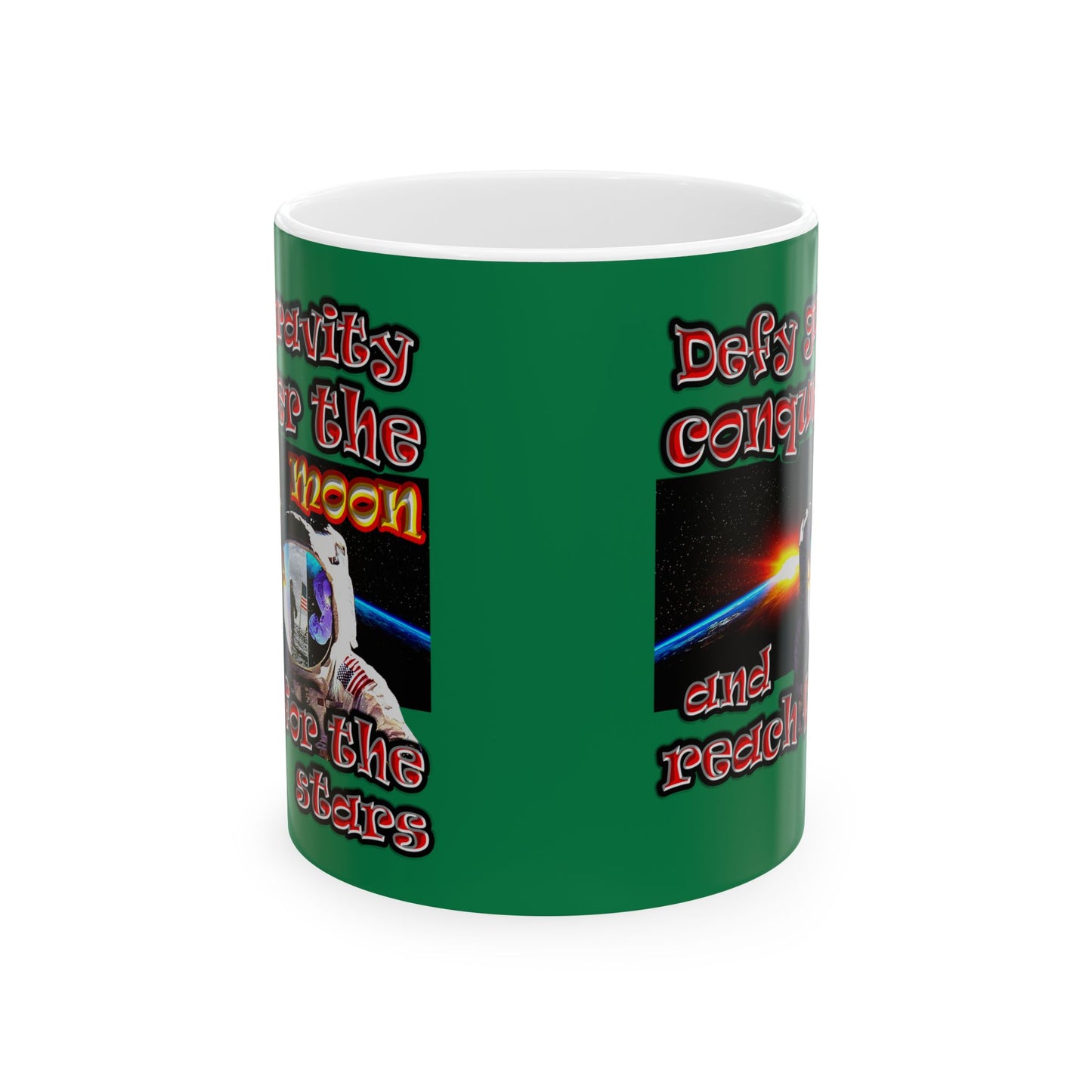 defy conquer reach - White Mug (dark green)