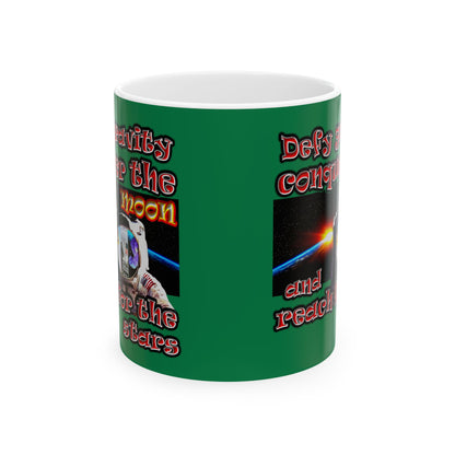 defy conquer reach - White Mug (dark green)