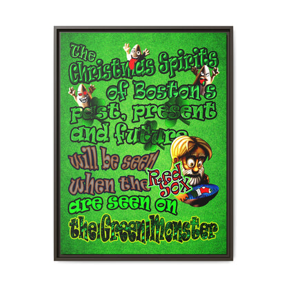 christmas spirits of boston - framed canvas art (green turf)