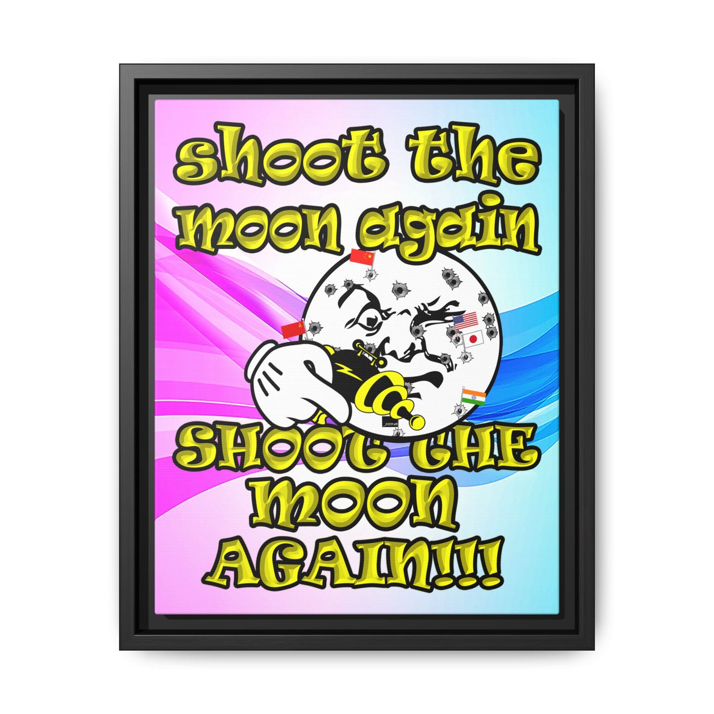 shoot the moon again - framed canvas art (light blue-pink wave)