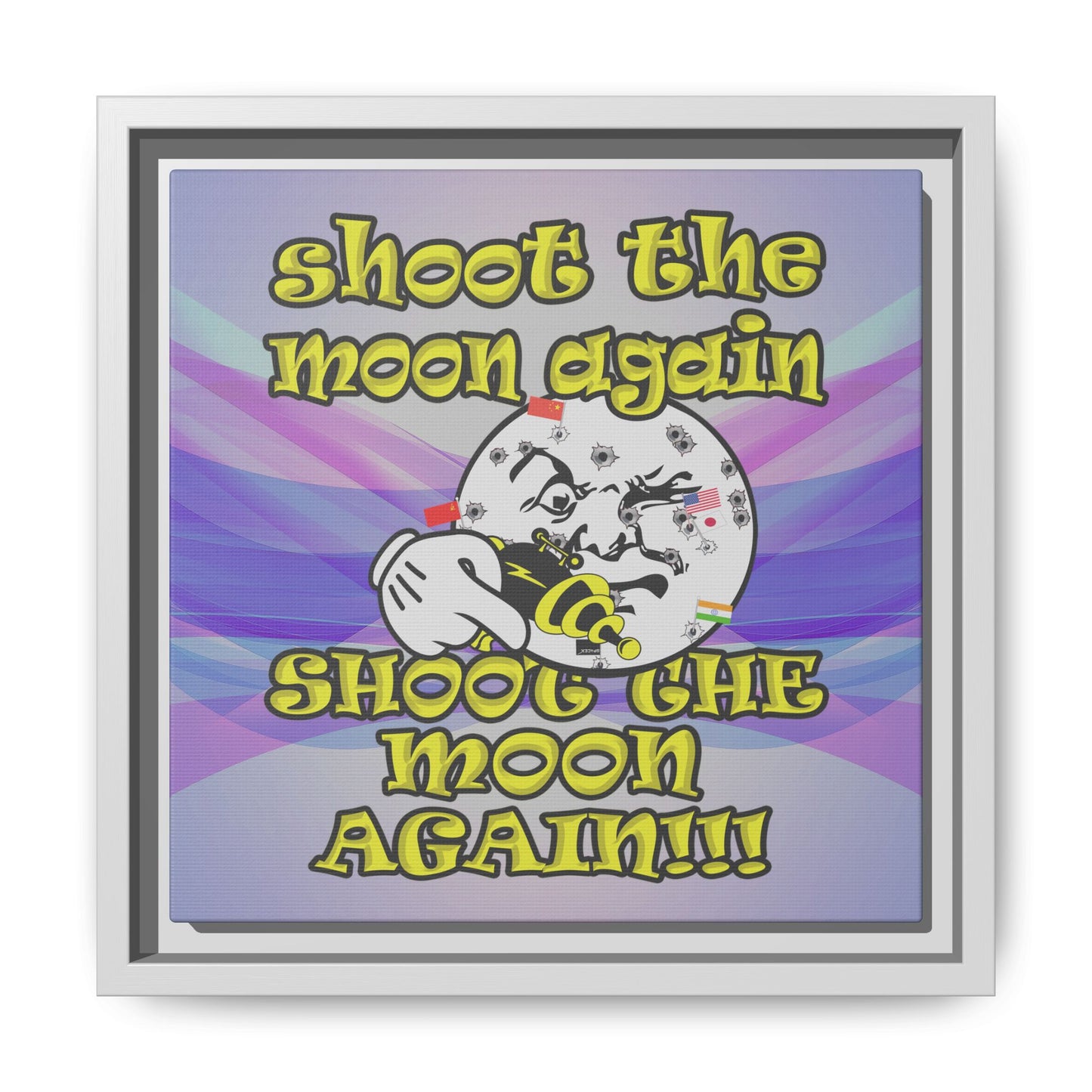 shoot the moon again - framed canvas art (light blue-pink wave)