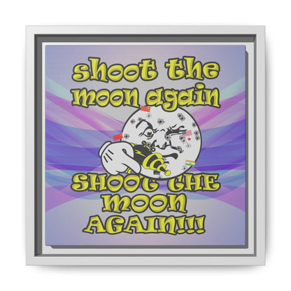 shoot the moon again - framed canvas art (light blue-pink wave)