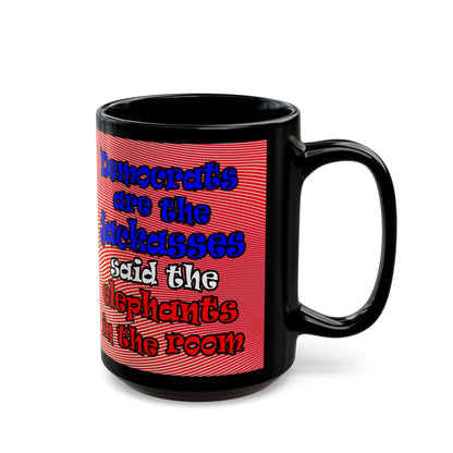 donkeys and elephants - Black Mug (yellow-orange wave)