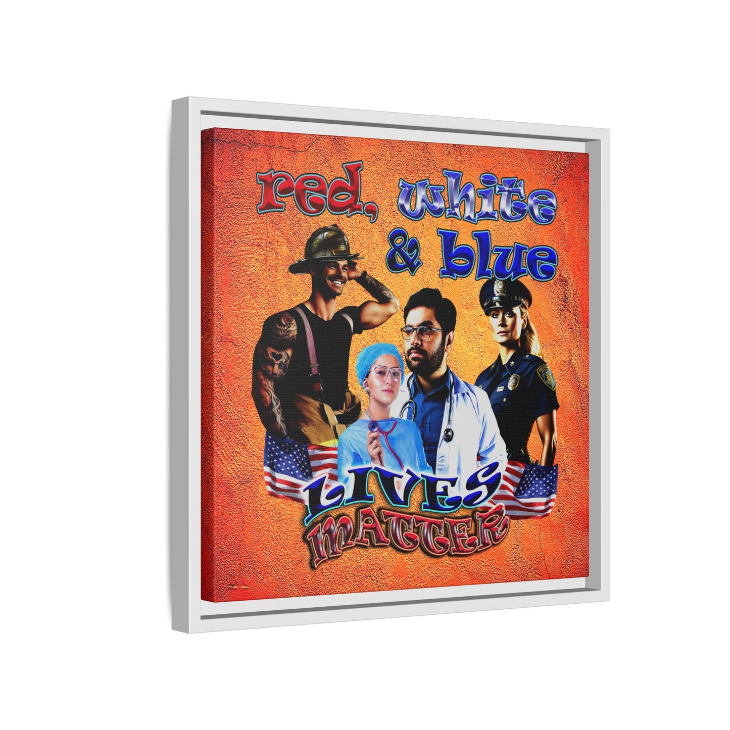 rw&b lives matter - framed canvas art (burnt orange)