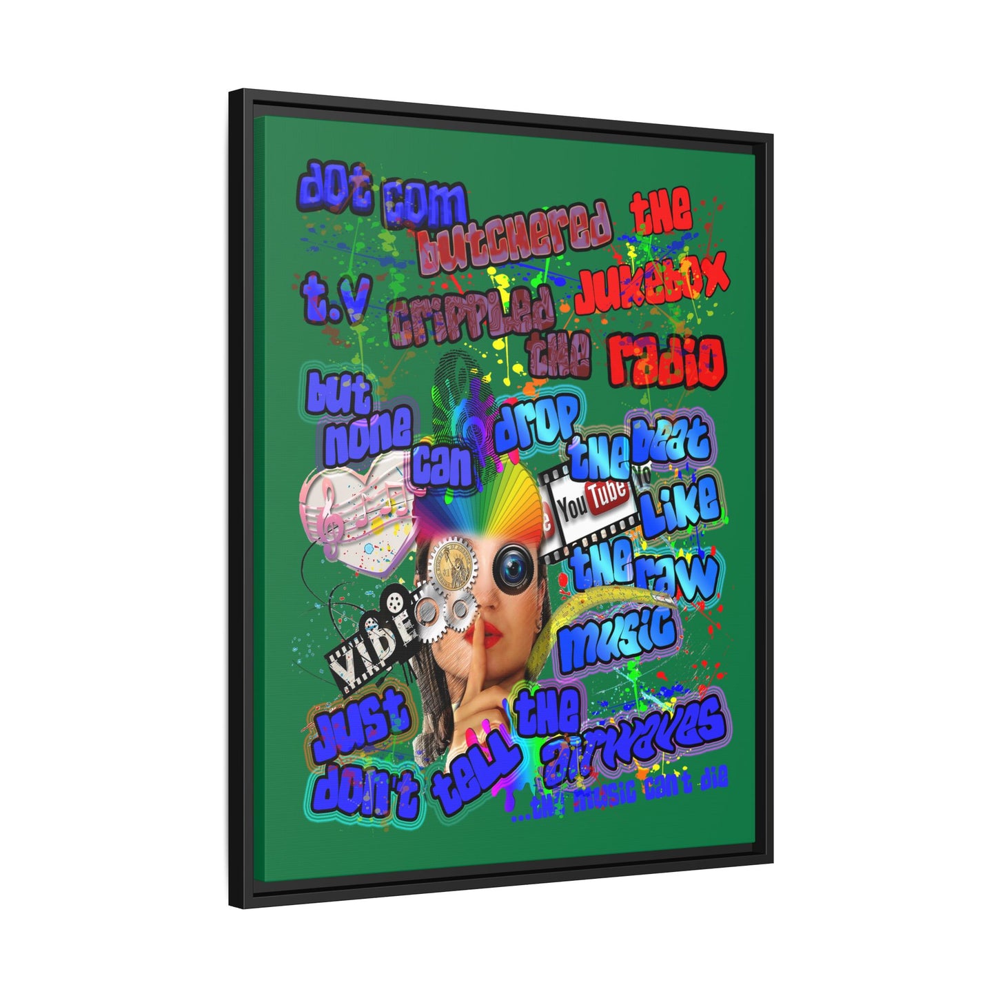 drop the beat - framed canvas art (dark green)