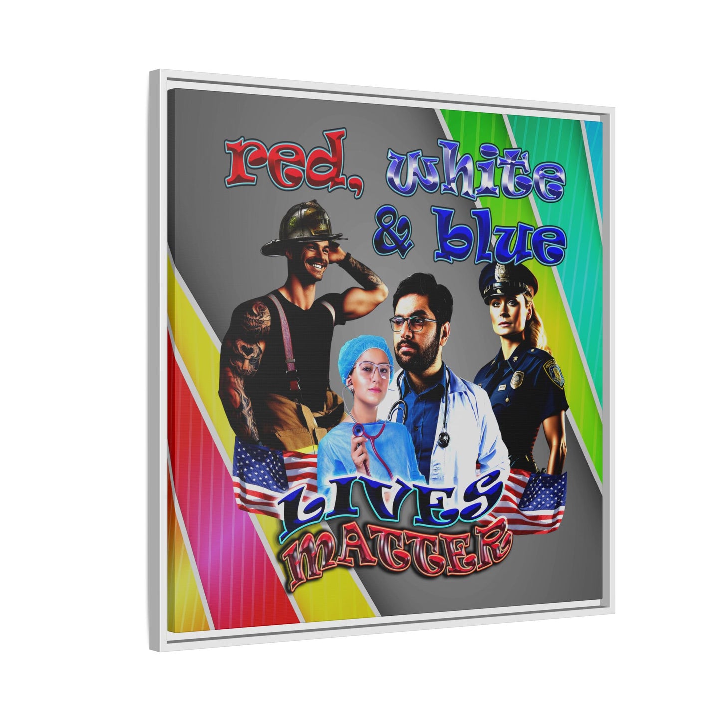 rw&b lives matter - framed canvas art (rainbow split)