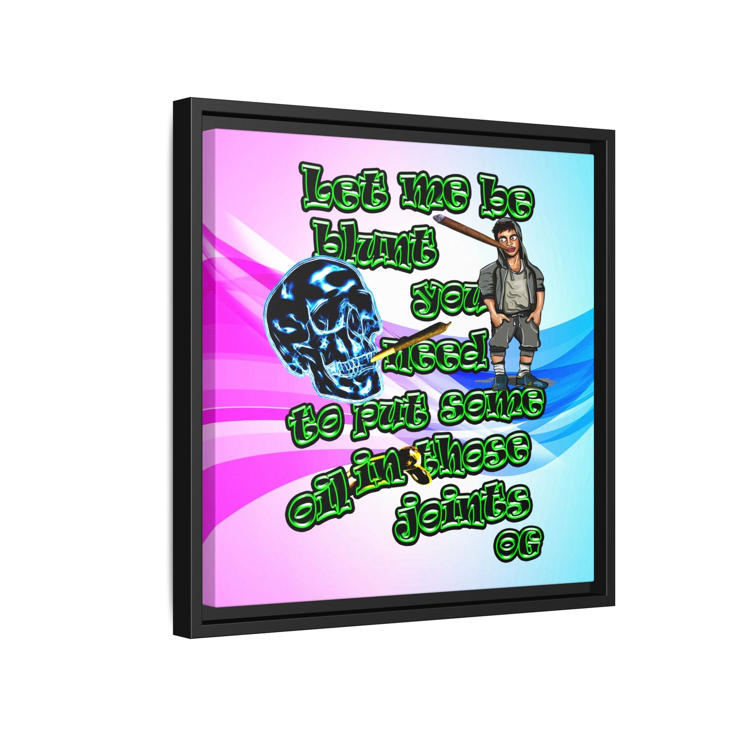 og - framed canvas art (light blue-pink wave)