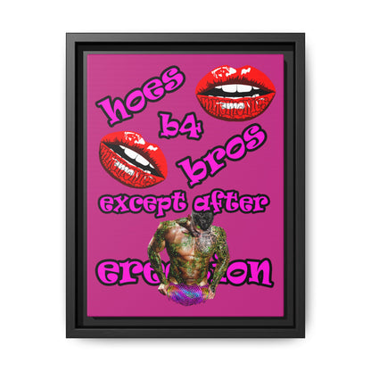 hoes b4 bros - framed canvas art (pink)
