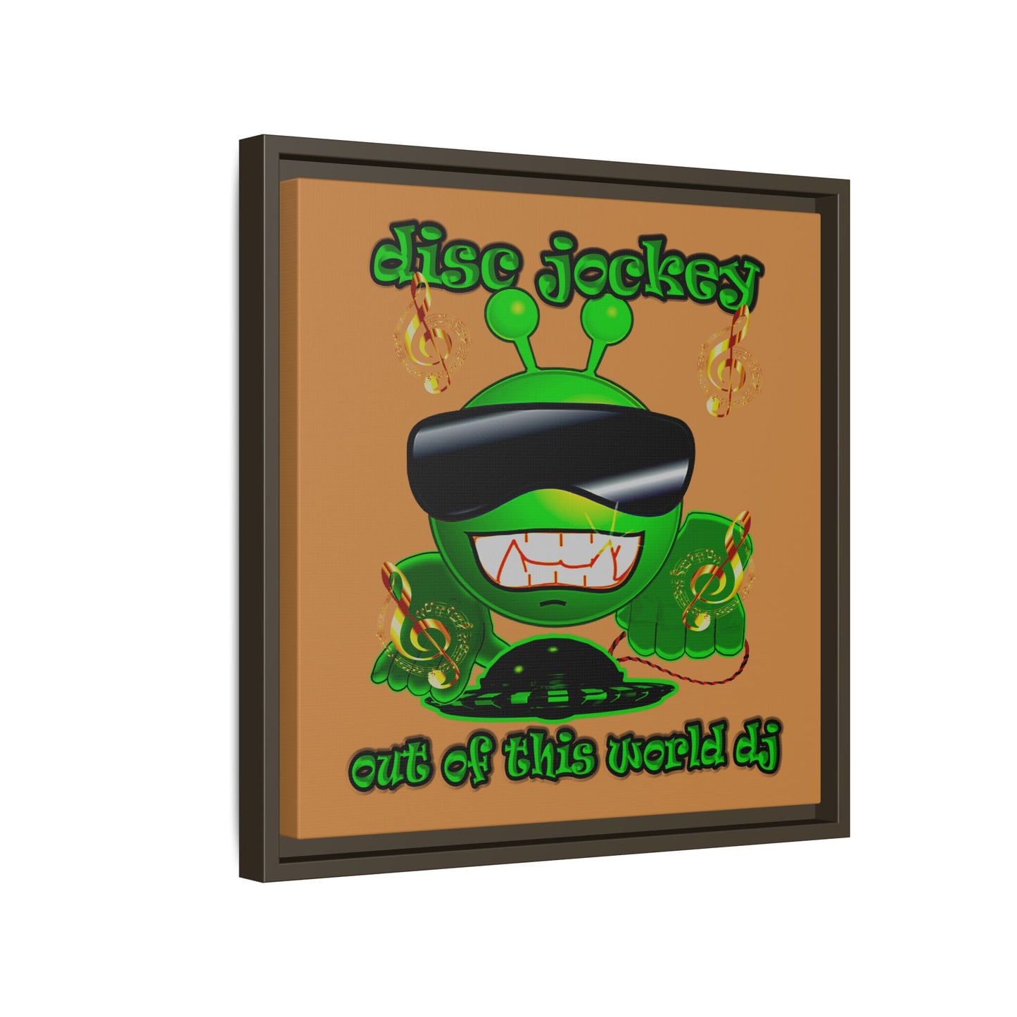 disc jockey - framed canvas art (light brown)