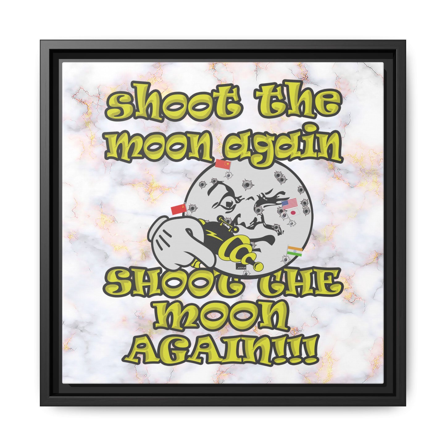 shoot the moon again - framed canvas art (white marble)