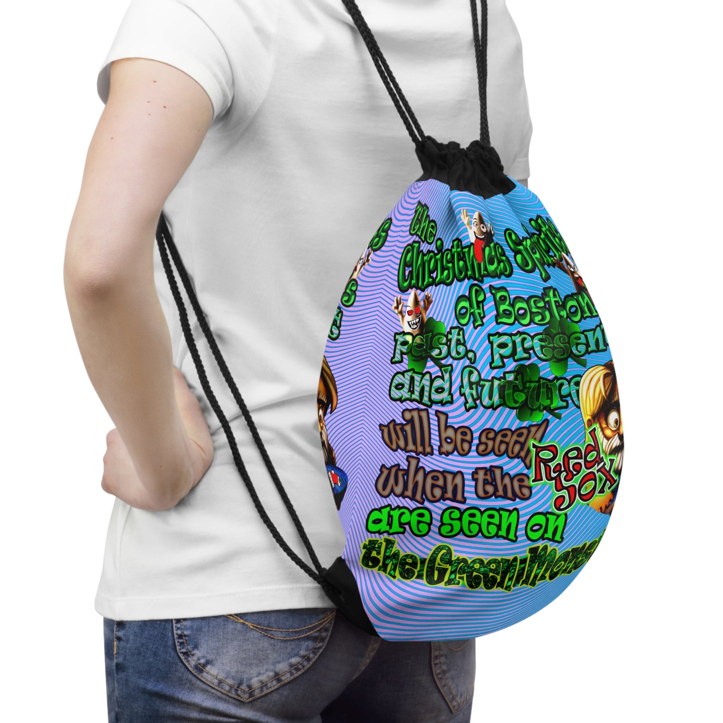 christmas spirits of boston - Drawstring Bag (light blue-purple wave)