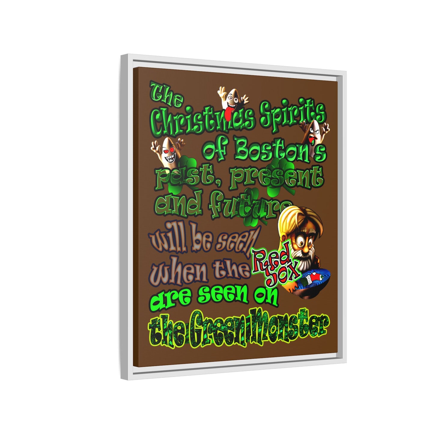 christmas spirits of boston - framed canvas art (brown)