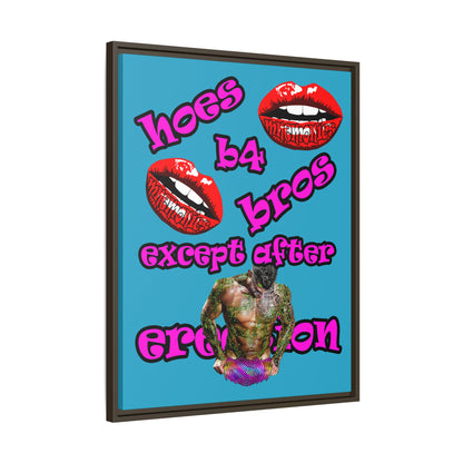hoes b4 bros - framed canvas art (turquoise)