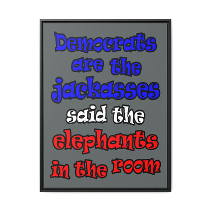 donkeys and elephants - framed canvas art (dark grey)