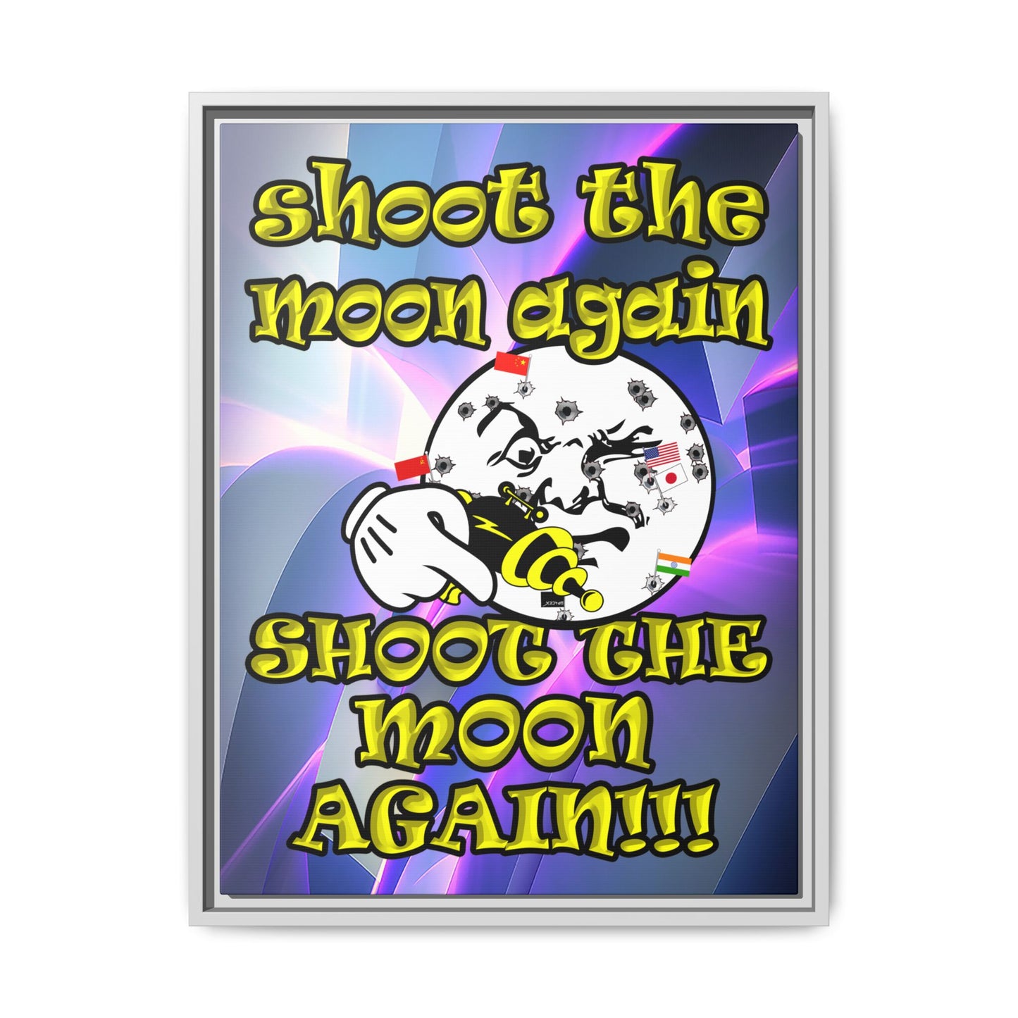 shoot the moon again - framed canvas art (grey-pink wave)